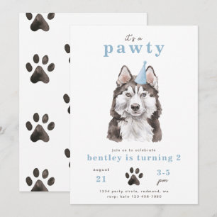 Minimalistisk inbjudan till Husky-Hund   Pawty