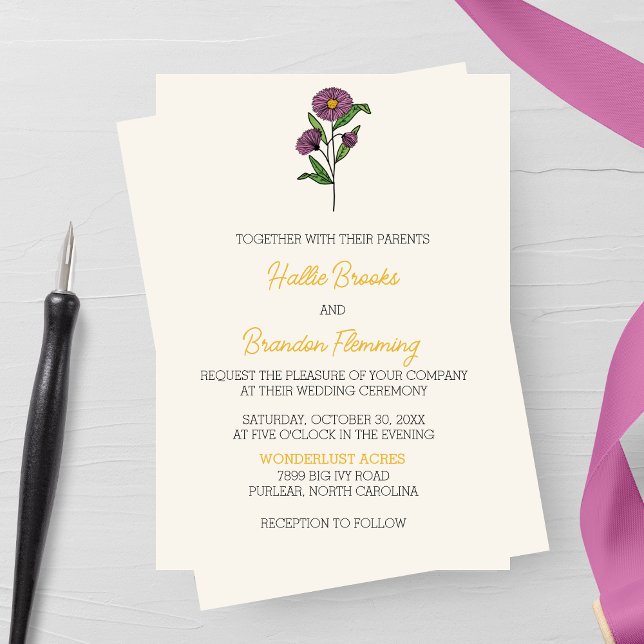 Minimalistisk inbjudan till Lila Aster-bröllop (Skapare uppladdad)