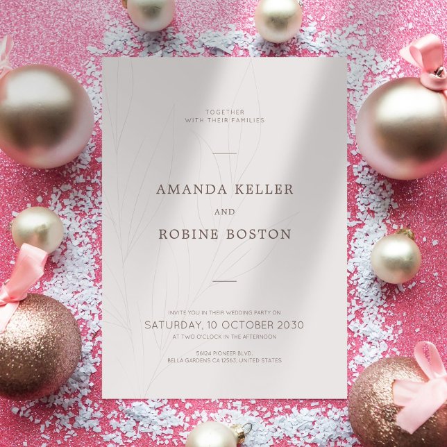 Minimalistisk inbjudan till Löv-bröllop (Skapare uppladdad)