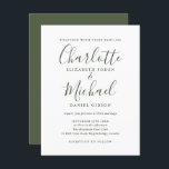 Minimalistisk inbjudan till Oliv grönt skript<br><div class="desc">Den här elegantens oliv grönt vykort för bröllopsinbjudningar kan vara personlig med din information i modern skrift. Designad av Thisisnotme©</div>