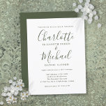 Minimalistisk inbjudan till Oliv grönt skript<br><div class="desc">Med namnteckning stil namn kan det oliv grönt vykortet för bröllopsinbjudan i elegant vara personlig med dina bröllop-detaljer i chic med modernt brev. Designad av Thisisnotme©</div>