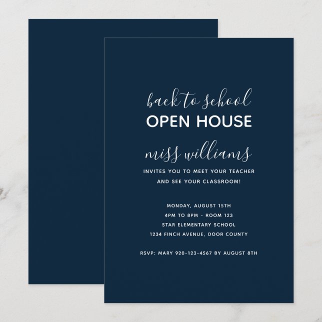 Minimalistisk inbjudan till öppet hus i Back to sc (Fram/baksida)