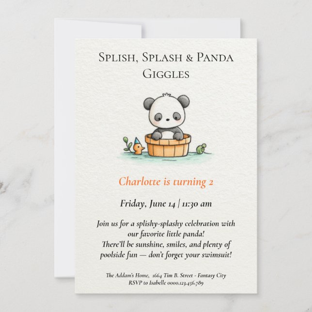 Minimalistisk inbjudan till Panda Bassäng-partiet (Framsida)