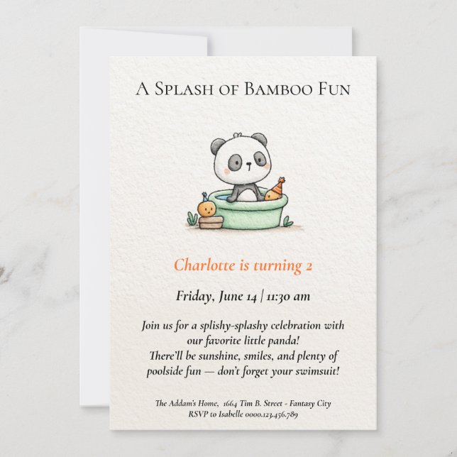 Minimalistisk inbjudan till Panda Bassäng-partiet (Framsida)