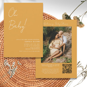 Minimalistisk inbjudan till QR-kod för foto-babyvi