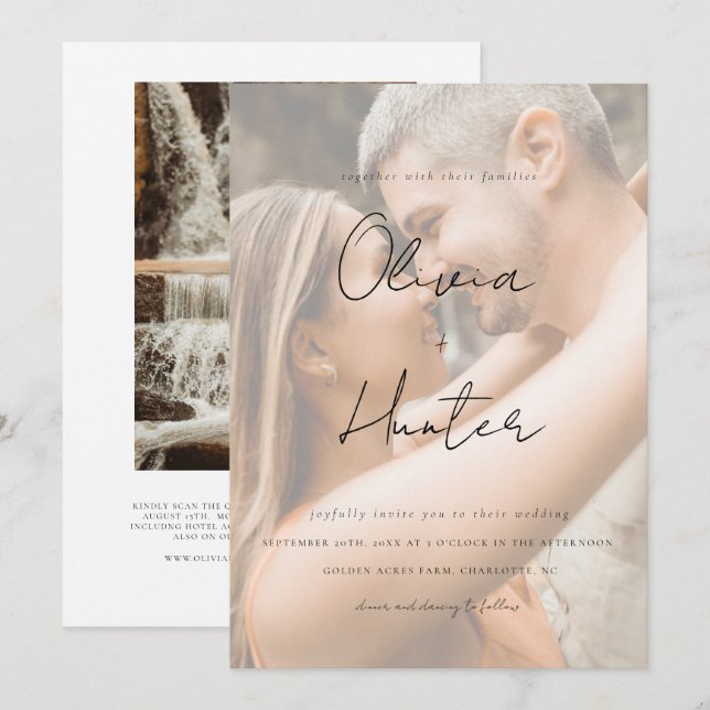 Minimalistisk inbjudan till QR-kod för fotobröllop (Fram/baksida)