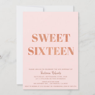 Minimalistisk inbjudan till Rosa Guld Glitter Swee