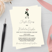 Minimalistisk inbjudan till Rosa ros Monogram-bröl