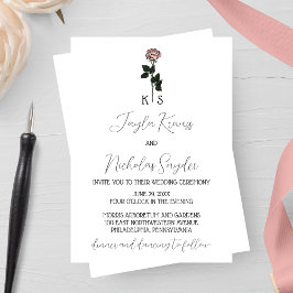 Minimalistisk inbjudan till Rosa ros Monogram-bröl