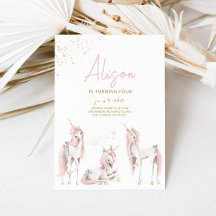 Minimalistisk inbjudan till Rosa Unicorn Birthday