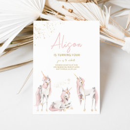 Minimalistisk inbjudan till Rosa Unicorn Birthday