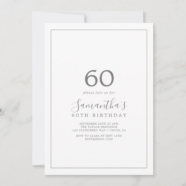 Minimalistisk inbjudan till Silver 60:e födelsedag (Framsida)