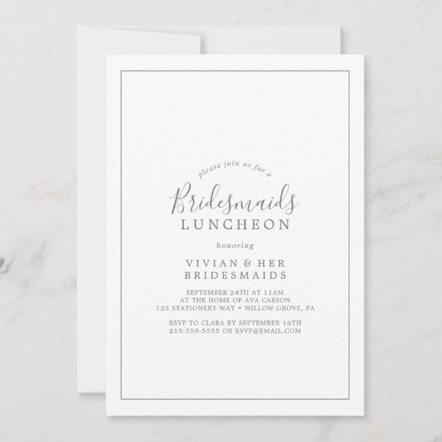 Minimalistisk inbjudan till Silver Bridesmaids Lun (Framsida)
