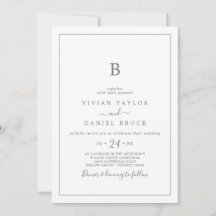 Minimalistisk inbjudan till Silver Monogram-bröllo