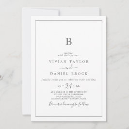 Minimalistisk inbjudan till Silver Monogram-bröllo