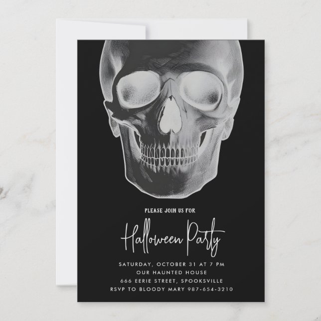 Minimalistisk inbjudan till Skull Halloween fest (Framsida)