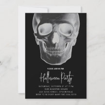 Minimalistisk inbjudan till Skull Halloween fest