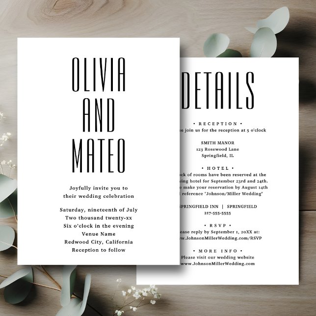 Minimalistisk inbjudan till Tall Sans Serif Weddin (Skapare uppladdad)