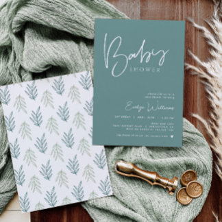 Minimalistisk inbjudan till Teal Baby Shower