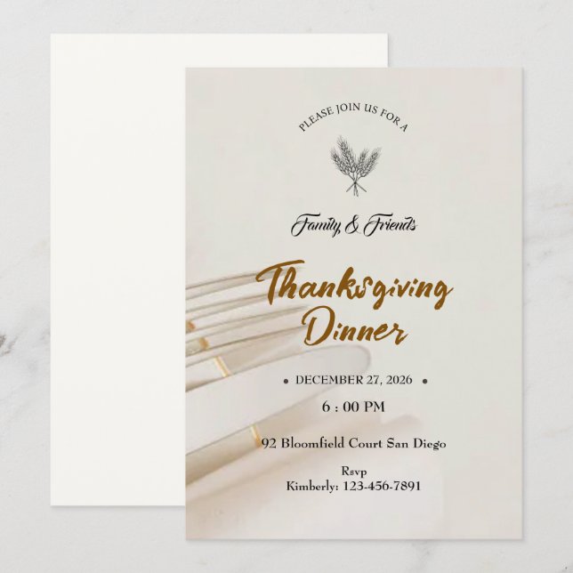 Minimalistisk inbjudan till Thanksgiving (Fram/baksida)