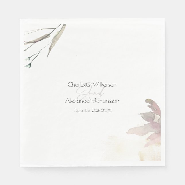 Minimalistisk inbjudan till vattenfärgen Gren och  Pappersservett (Framsidan)