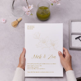 Minimalistisk inbjudan till vit bröllop i Blommigt