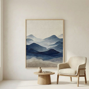 Minimalistisk Indigo Abstrakt Landskaps Konst Poster