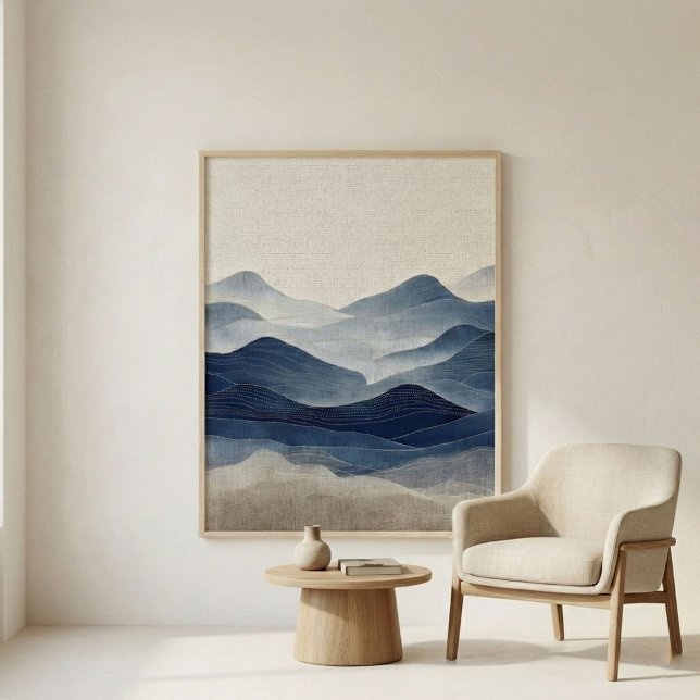 Minimalistisk Indigo Abstrakt Landskaps Konst Poster (Skapare uppladdad)