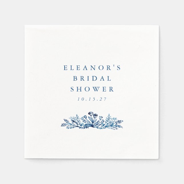 Minimalistisk indigo blå bläck botanisk bröllopsdu pappersservett (Framsidan)