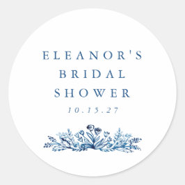 Minimalistisk indigo blå bläck botanisk bröllopsdu runt klistermärke