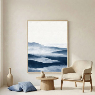 Minimalistisk Indigo Skiktad Landskaps Konst Poster