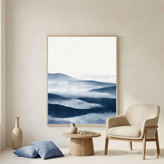Minimalistisk Indigo Skiktad Landskaps Konst Poster