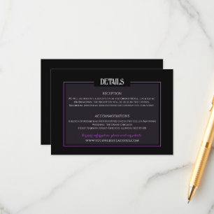 Minimalistisk info om svart och Lila gotiskt Bröll Tilläggskort