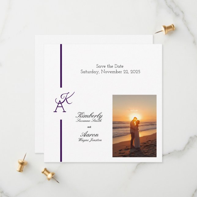 Minimalistisk initial bröllopsinbjudan  spara datumet (Fram/Back In Situ)