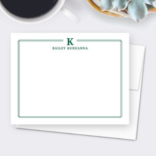 Minimalistisk initial jägare grön kant brevpapper anteckningskort