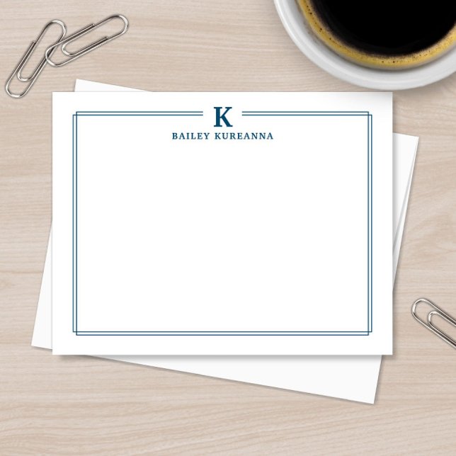 Minimalistisk Initial Marinblå Två Kantbrevpapper Anteckningskort (Skapare uppladdad)