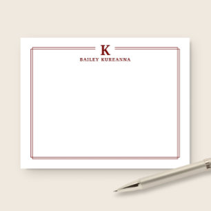 Minimalistisk Initial Mörkröd Två Border Pappersva Anteckningskort