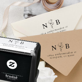 Minimalistisk Initialer Blommigt par Returadress Självfärgande Stämpel