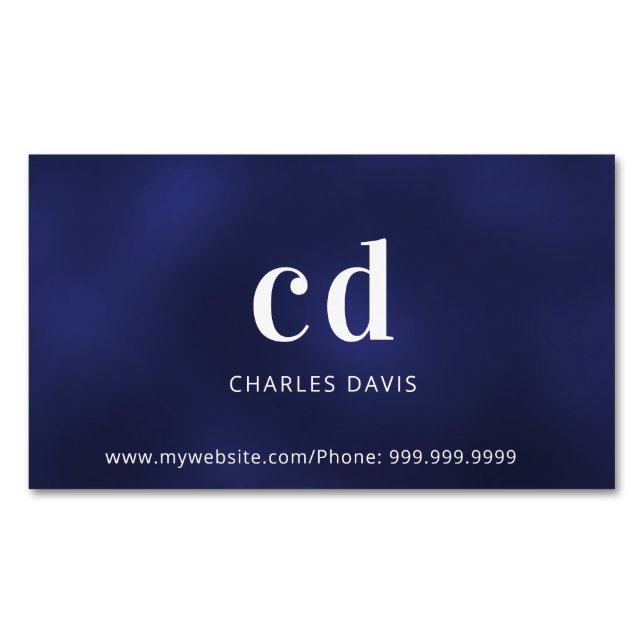 Minimalistisk initialer i blåvitt monogram magnetiska visitkort (Framsida)