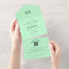 Minimalistisk Initialer QR Code Mint Grönt Bröllop