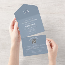 Minimalistisk Initialer QR-kod Dusty Blue Bröllop