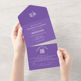 Minimalistisk Initialer QR-kod Lila Bröllop