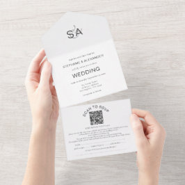Minimalistisk Initialer QR-kod Svartvit Bröllop
