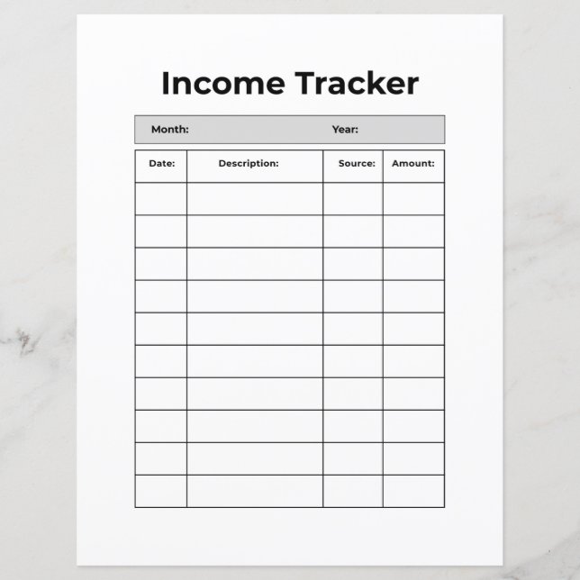 Minimalistisk inkomstspårare | Utskrivbar finansie (Framsida)