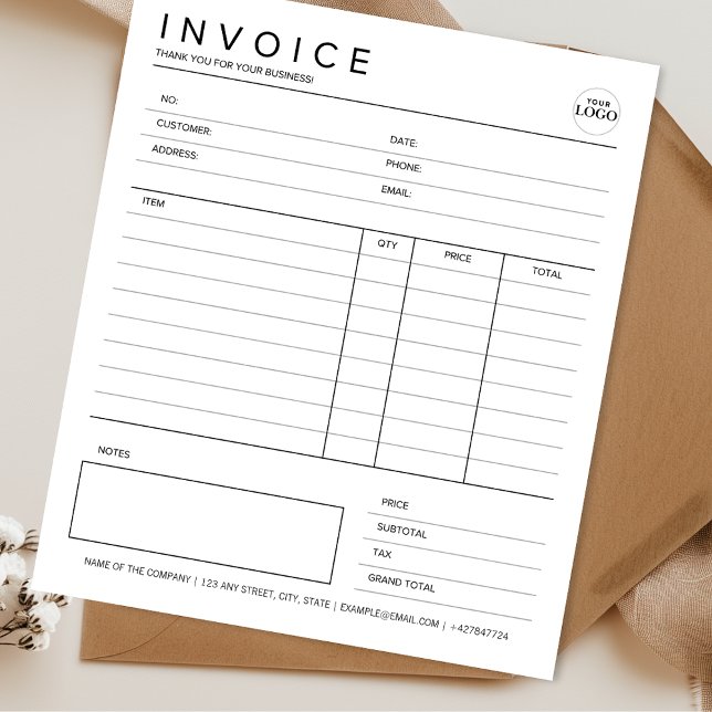 Minimalistisk inleverans av Faktura för mindre Anp Anteckningsblock (Custom Invoice Small Business Minimalist Receipt Professional Black & White with Logo)