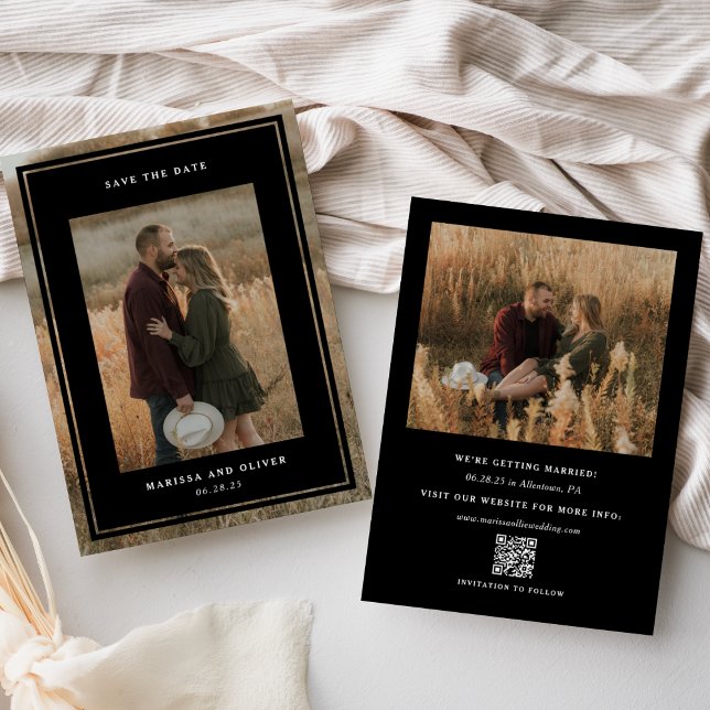 Minimalistisk inramad foto QR-webbplats Bröllop Spara Datumet (Skapare uppladdad)
