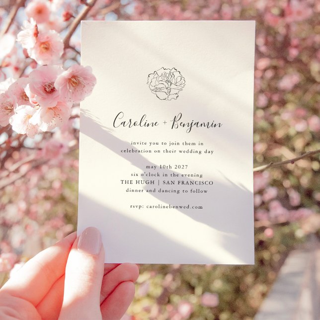 Minimalistisk ivoriansk svart Blommigt Teckning Bo Inbjudningar (Skapare uppladdad)