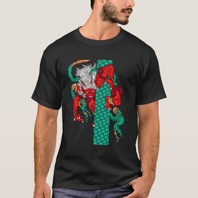 Minimalistisk japansk Demon Art Oni Ogre Djävulen  T Shirt (Framsida)
