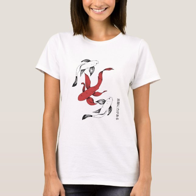 Minimalistisk Japansk Koi-fisk Handritad Stil T Shirt (Framsida)