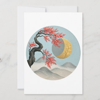 Minimalistisk japansk körsbärsblomsmåne landskap meddelande